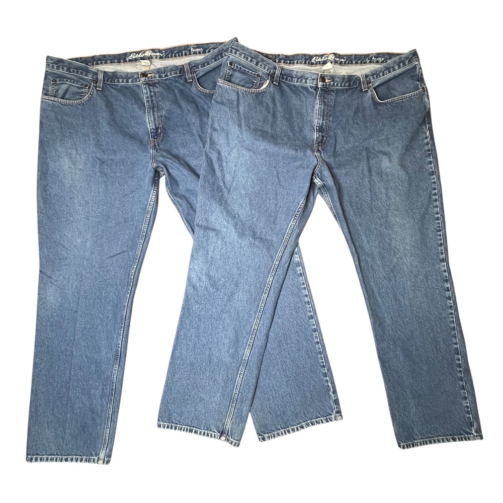 Eddie Bauer Mens Jeans 44x32 Actual Fit 46x31 Slim Straight Blue Denim Cotton X2